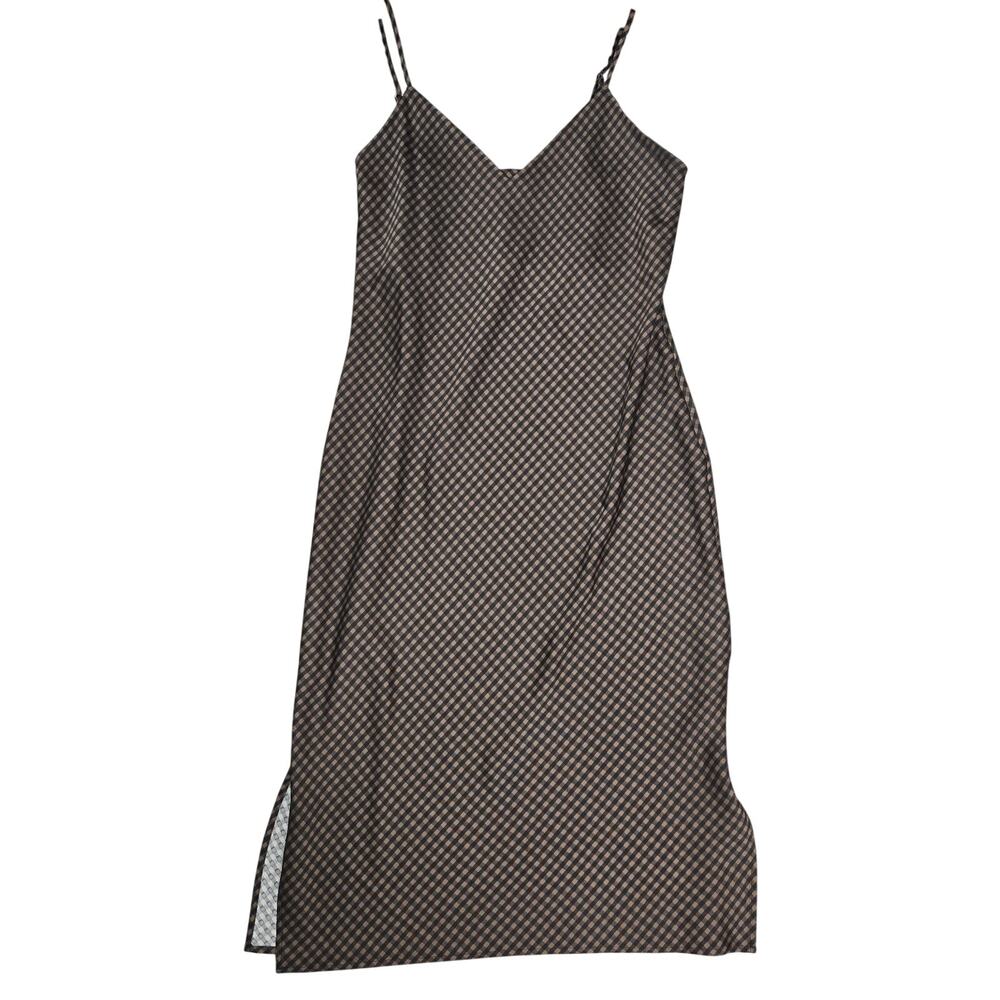 Gianni Bini Brown‎ Gingham Slip Dress Size 10 Asymmetrical Hem Midi Y2K